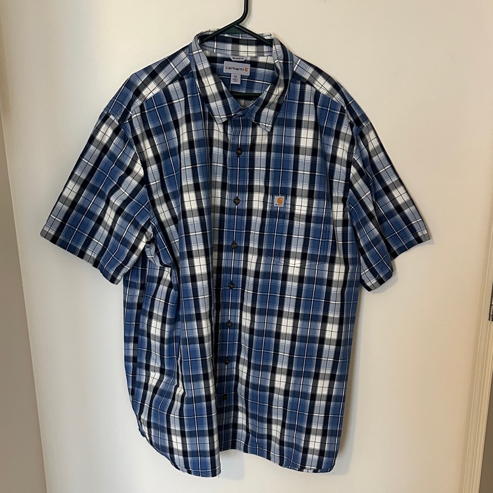 Carhartt Men's Casual Blue and White Plaid Shirt